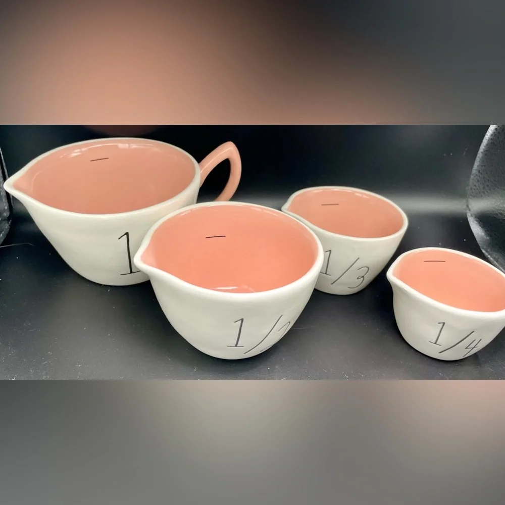 Rae Dunn Disney Tinkerbell Measuring Cups Set 4 Different Designs on Each Pink